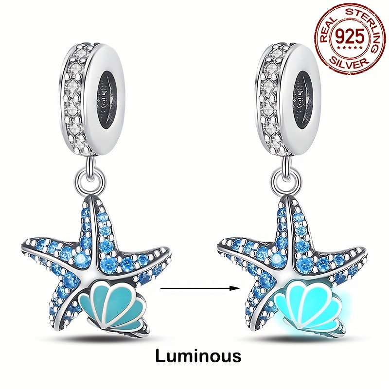 

1 Pc 925 Sterling Silver Starfish Shell Luminous Beads Design Charm Fits Bracelet Pendent Necklace Diy Jewelry For Music Festival