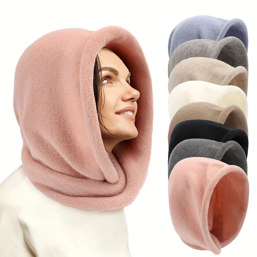 

Winter Warm Knit Balaclava Coldproof Beanies Soft Elastic Knit Hats Cycling Skull Cap Lightweight Hooded Scarf For Women Daily Uses Autumn & Winter