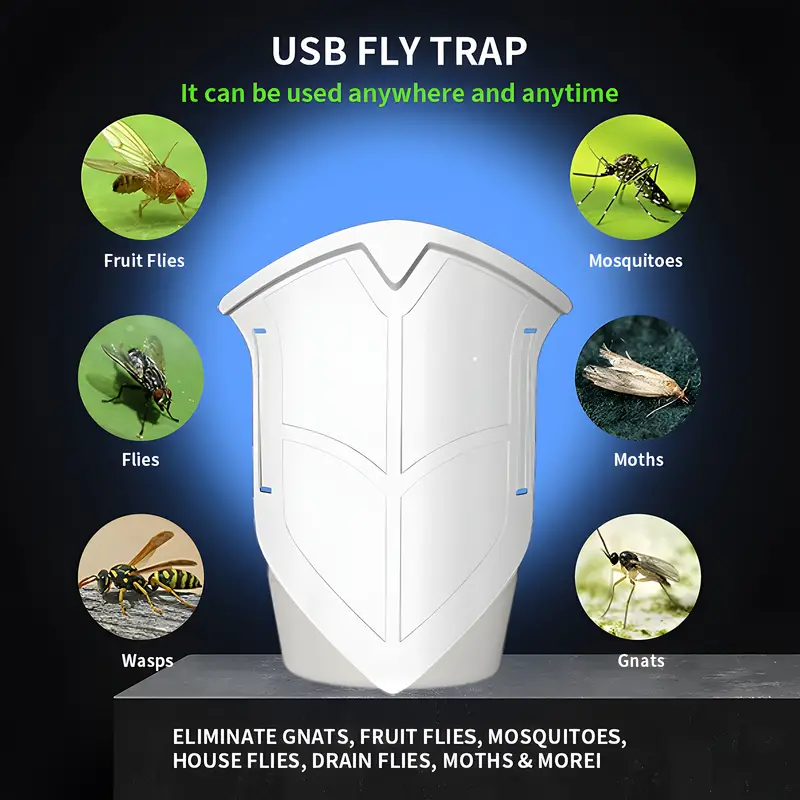1pc indoor fly trap for household use indoor insect killer flying trap killer with blue night light mosquito moth collector pest control details 6