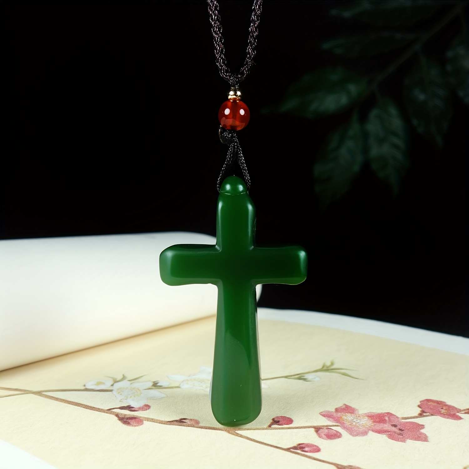 Green stone 2025 cross necklace