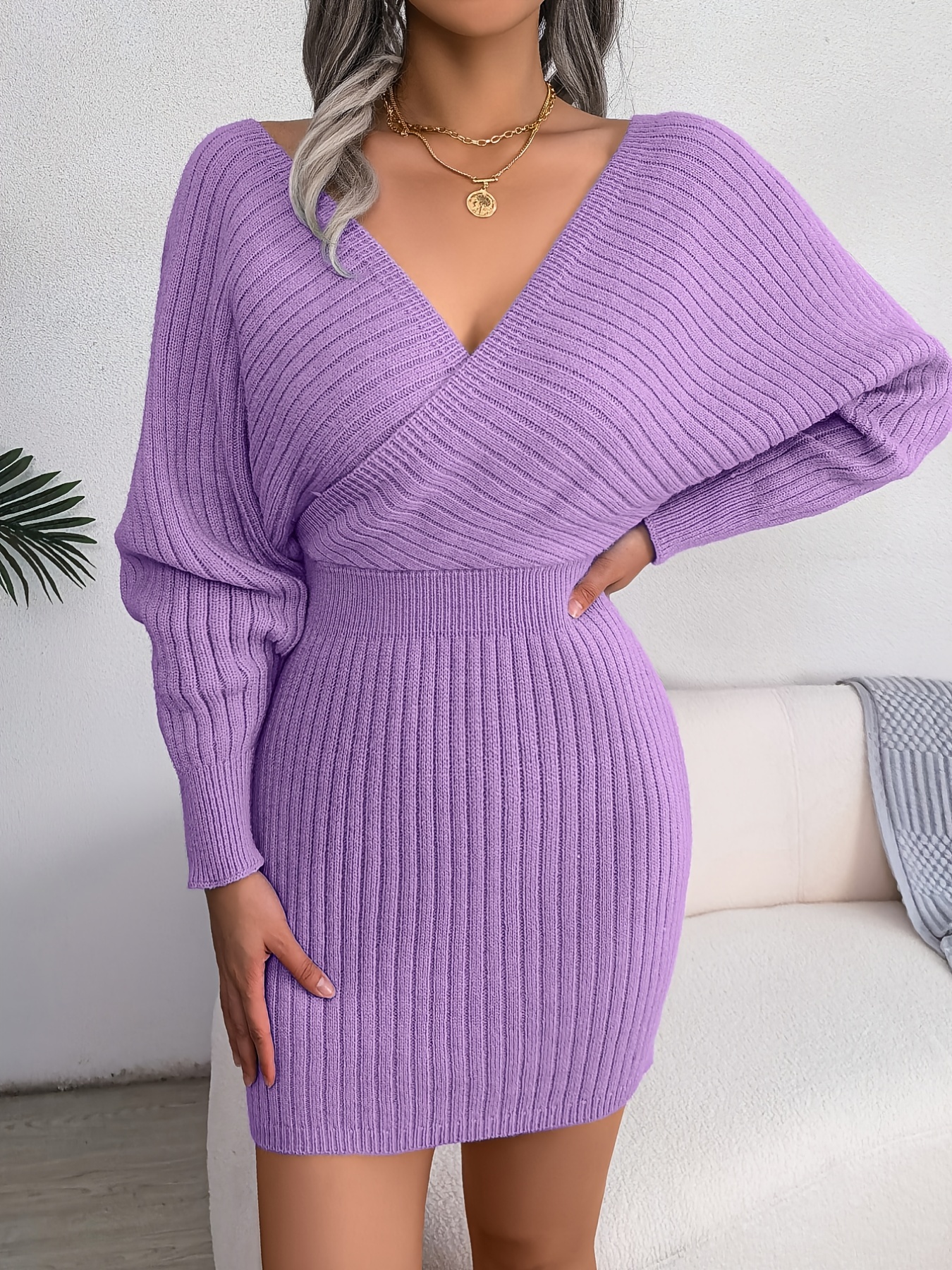 Purple sweater hot sale dresses