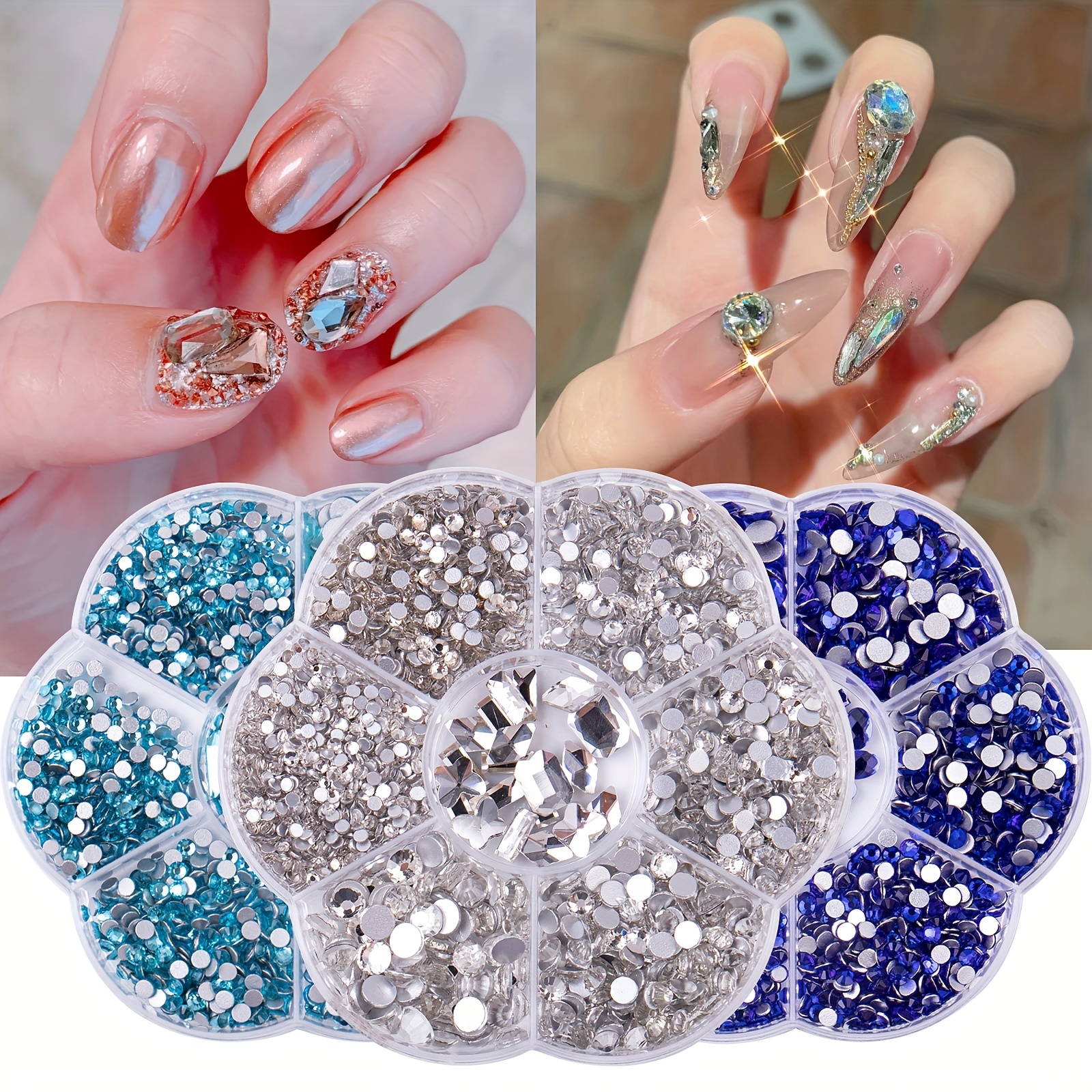 Diamantes de imitación para uñas de cristal para uñas, gemas de cristal  transparente multiformas, parte trasera plana, brillantes joyas de uñas  para