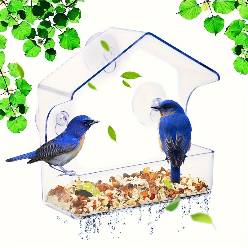 Mangeoire à oiseaux pour animaux avec fenêtre automatique pour alimentation  en plein air avec ventouse suspendue plateau de graines