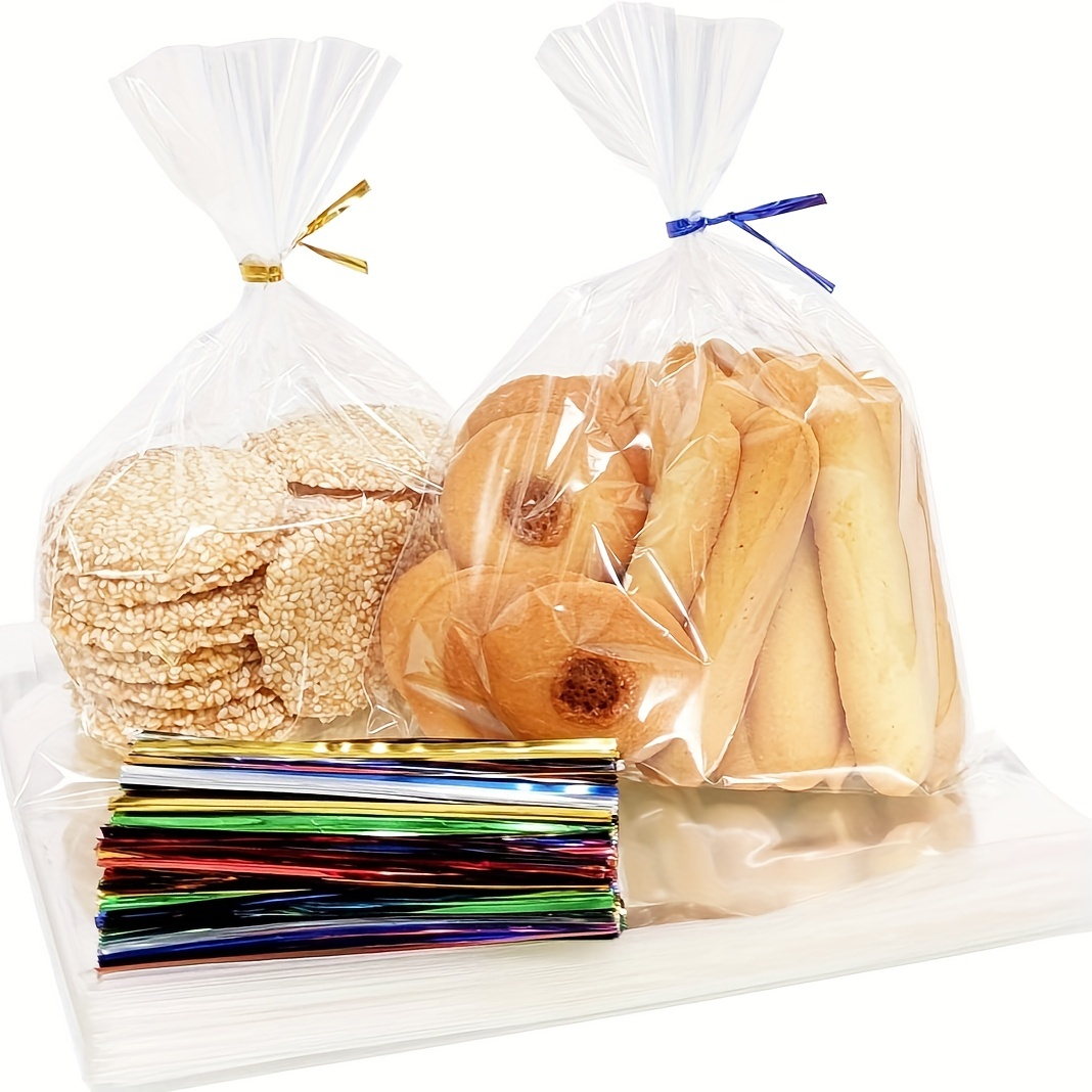 Bolsas de celofán, bolsas de regalo transparentes de 5 x 9 pulgadas, 100  unidades con lazos y lazos, bolsas de dulces de recuerdo de fiesta para