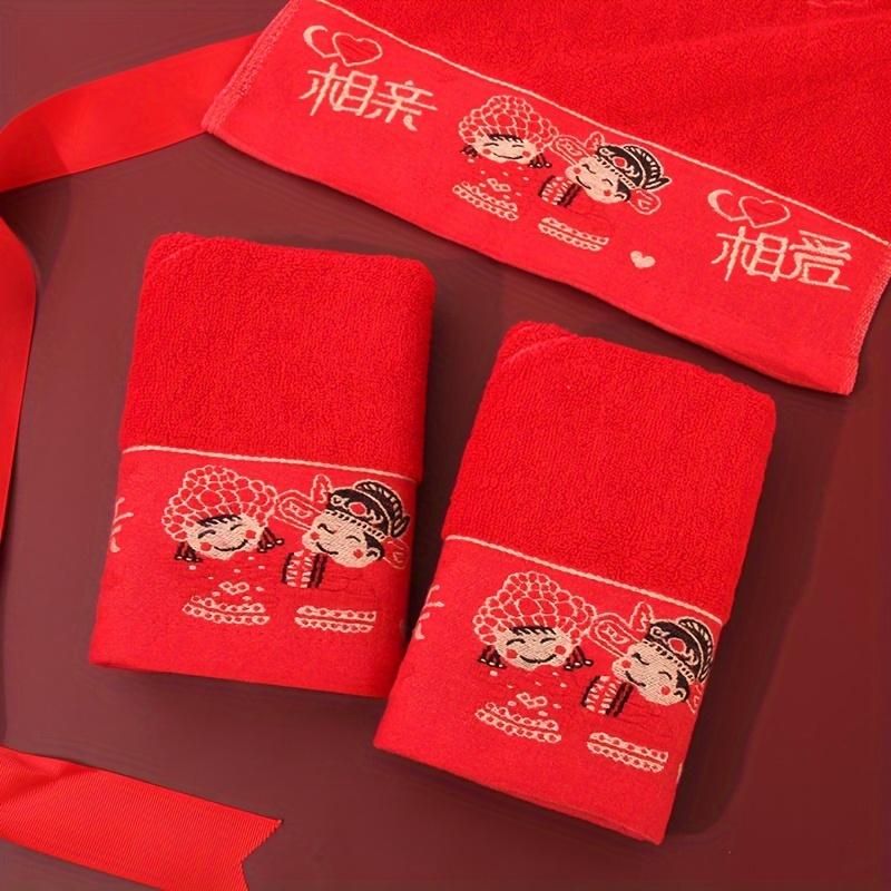 Cotton Red Hand Towel Household Soft Face Towel Wedding - Temu