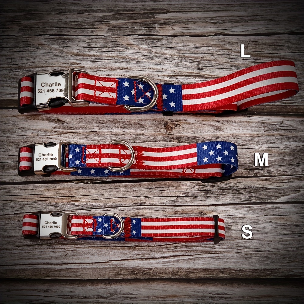 Adjustable Patriotic Nylon Dog Collar with American Flag Design