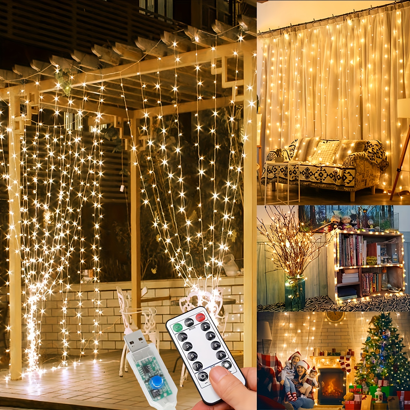 

Decorative Light Curtain, 118.11x118.11in 300 Led Light Curtain, 8 Modes Led Light Curtain Lights, For Indoor, Bedroom, Outdoor Decoration, Balcony, Warm White