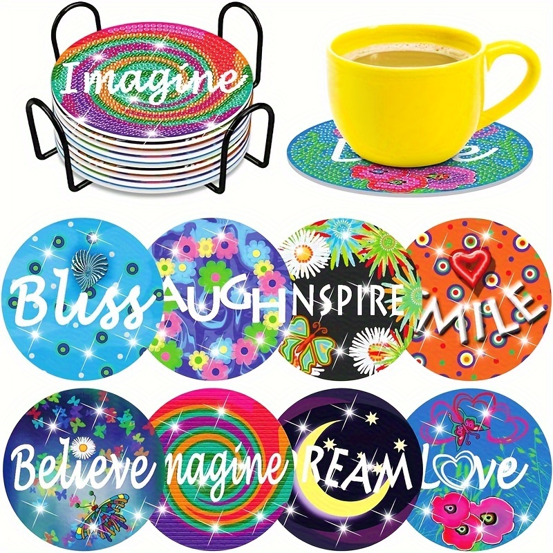 

8pcs Set New Diy Handmade Diamond Painting Bright Diamond Full Diamond Living Room Bedroom Tea Coaster Decoration Ramadan Style