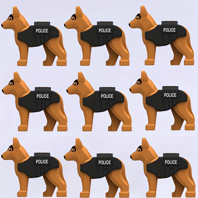 Image of Set Of 9 Miniature Police Dog Swat Rescue Scene Decorations For Christmas, Adorable Anime Cartoon Building Blocks, Perfect For Birthday Gifts And Educational Play