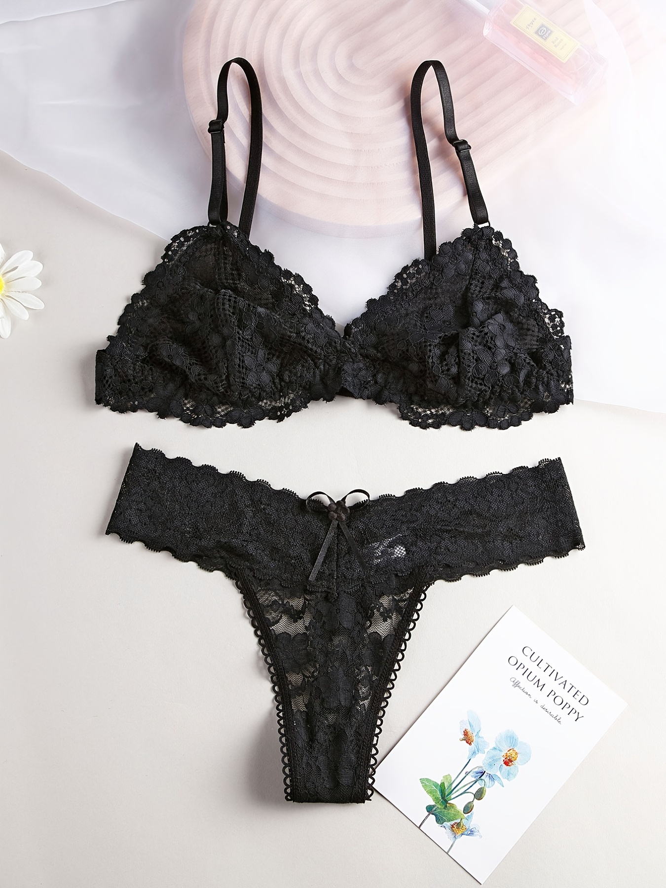 Floral Lace Lingerie Set Comfortable Breathable Unlined - Temu Canada