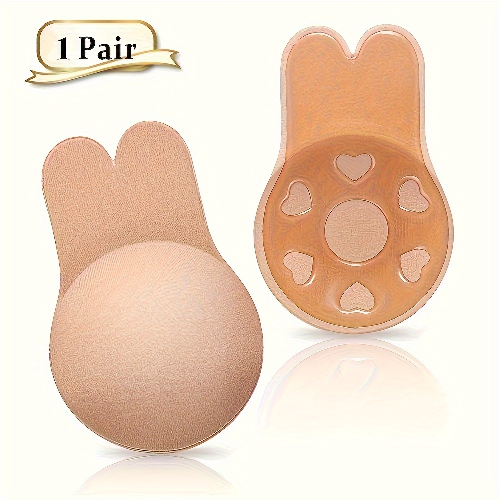 

1 Pair Women's Push Up Self-adhesive Silicone Strapless Invisible Bra, Reusable Sticky Breast Lift Tape, Rabbit Bra Pad