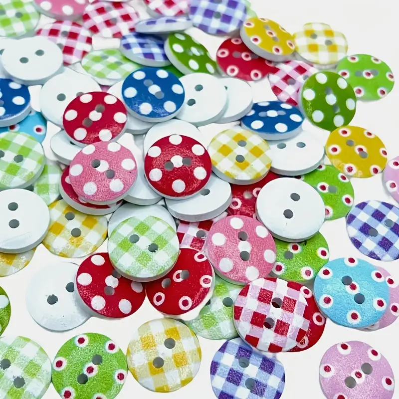 Wooden Buttons With Polka Dot Pattern For Sewing - Temu