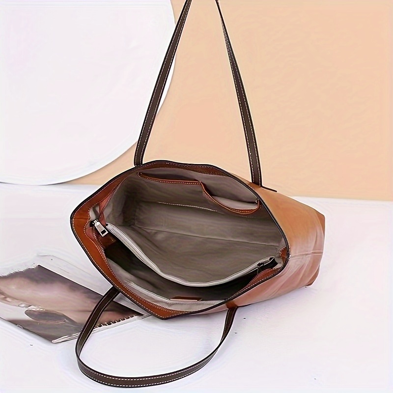 Silver Genuine Leather Large Tote Bags Women's Work Bags