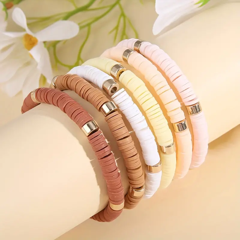 Boho Style Soft Clay Beads Beaded Bracelet Set Stackable - Temu