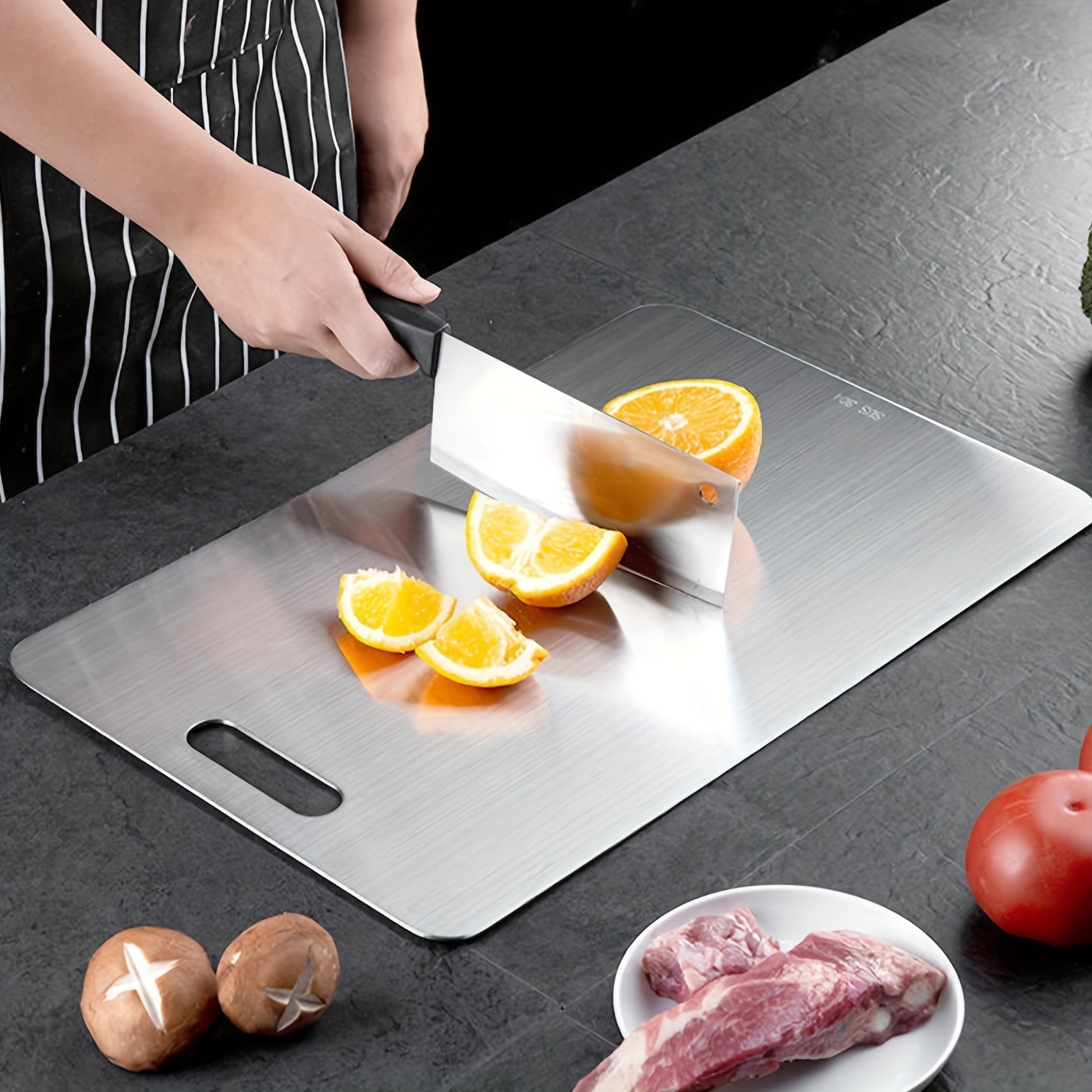 

1pc Stainless Steel Cutting Board For Kitchen - Food Safe, Durable Chopping Board For Meat, Vegetables, Fruit