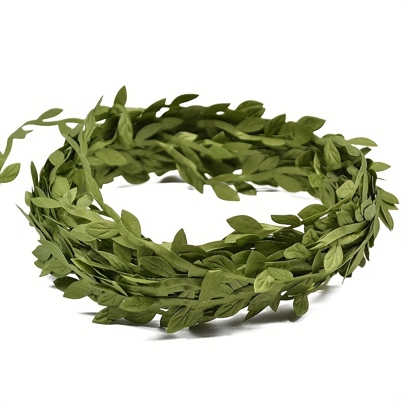 15 M Simulation Artificial Leaf Ribbon for DIY Craft Wreath Making , Deep  Green Dark Green 