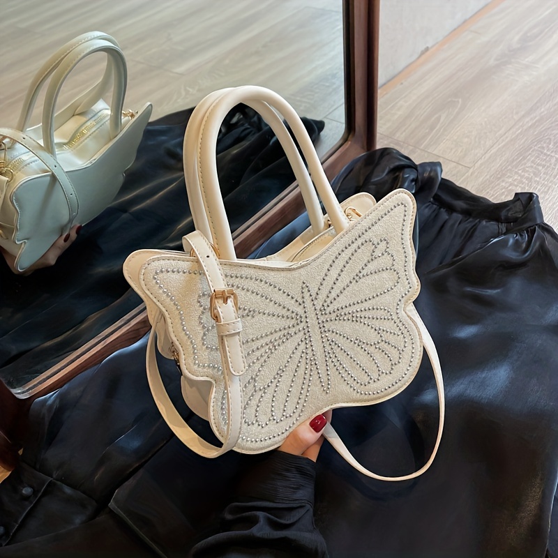 Butterfly Decor Hand Boston Bag, Geometric Pattern Shoulder
