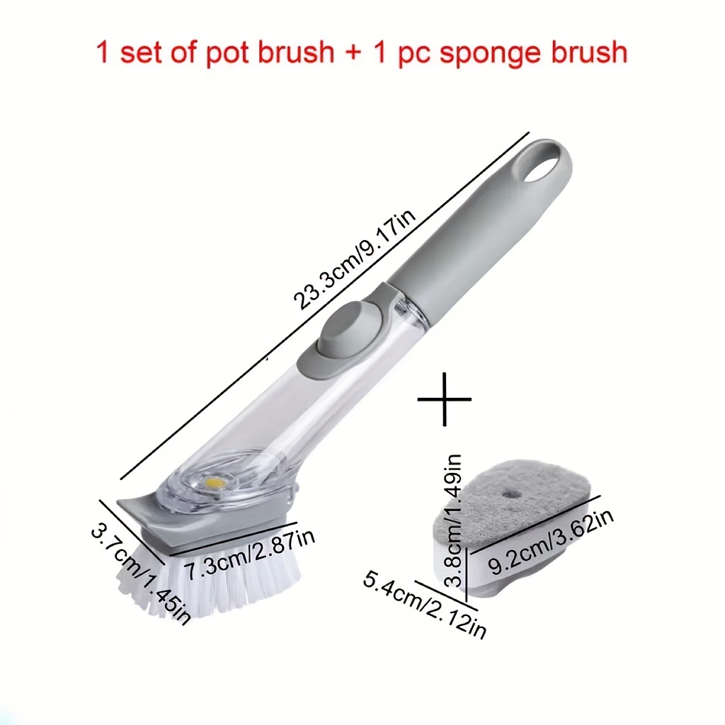 Soap Dispensing Dish Brush Set, Scrub Brush with 4 Sponge