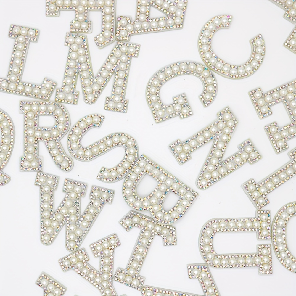 26pcs Decorative Iron on Letters Glitter Rhinestone Letters Stickers  Rhinestone Alphabet Patches