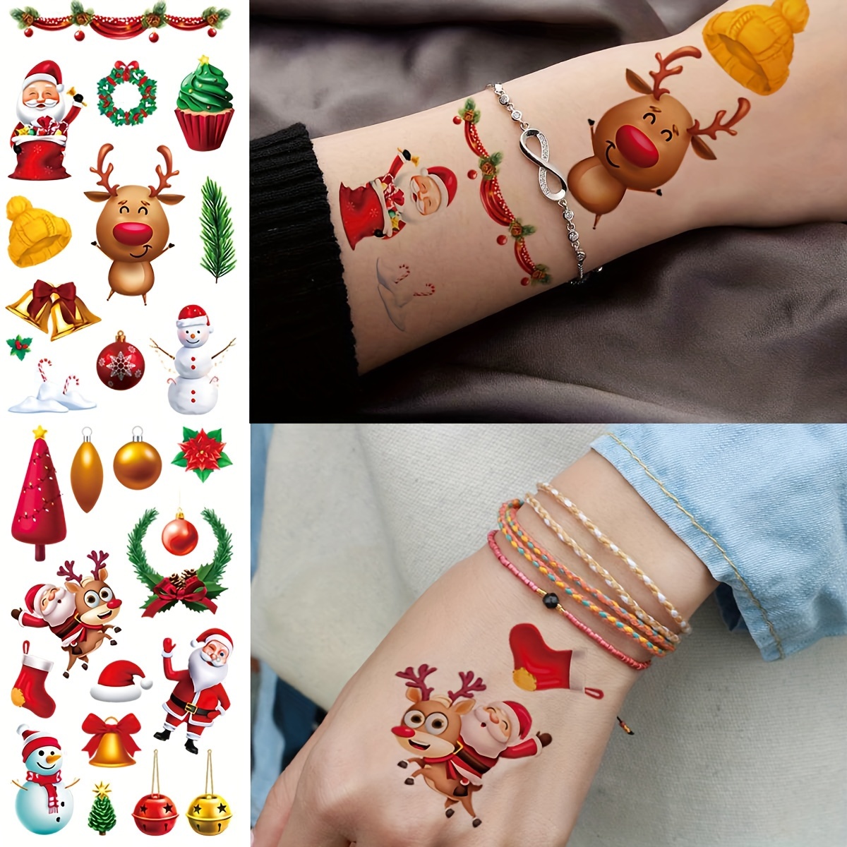 10 Tatuajes Temporales Navidad Niños Niñas Mujeres Hombres - Temu Chile