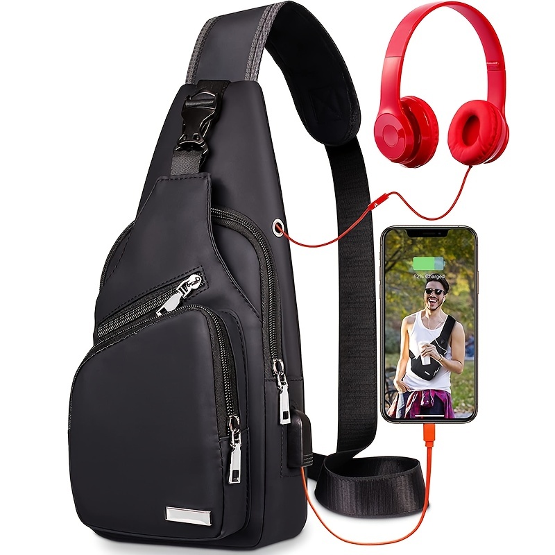 Men Crossbody Chest Bag Fashion Backpack Shoulder Bags with USB