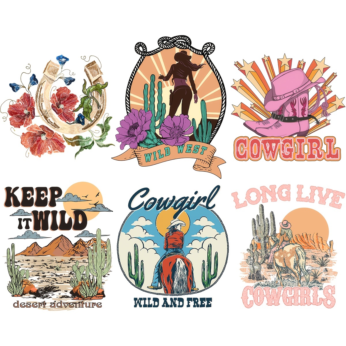 Western cowboy theme visual design iron on transfer for clothing dtf  transfers ready to press Heat Transfer Printing