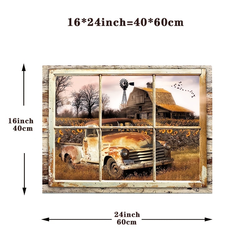 Framed Art Canvas Poster, Rustic Old Barn Wall Art, Beautiful Truck And Barn  At Sunset Through Wooden Window Frame Painting, Modern Home Decor, Ready To  Hang, Framed Temu Australia