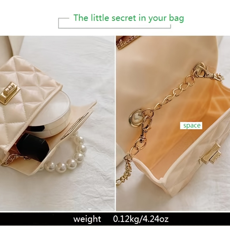 Mini Jelly Purse, Mini Bag With Golden Chain, Faux Pearl Handbags