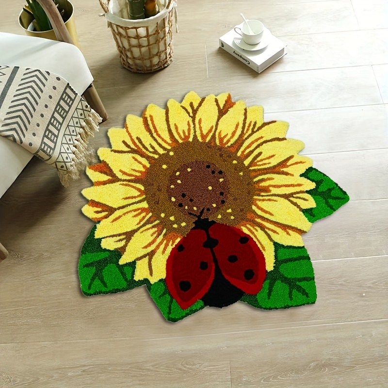 Alfombra redonda con diseño de margaritas y girasoles en 3D