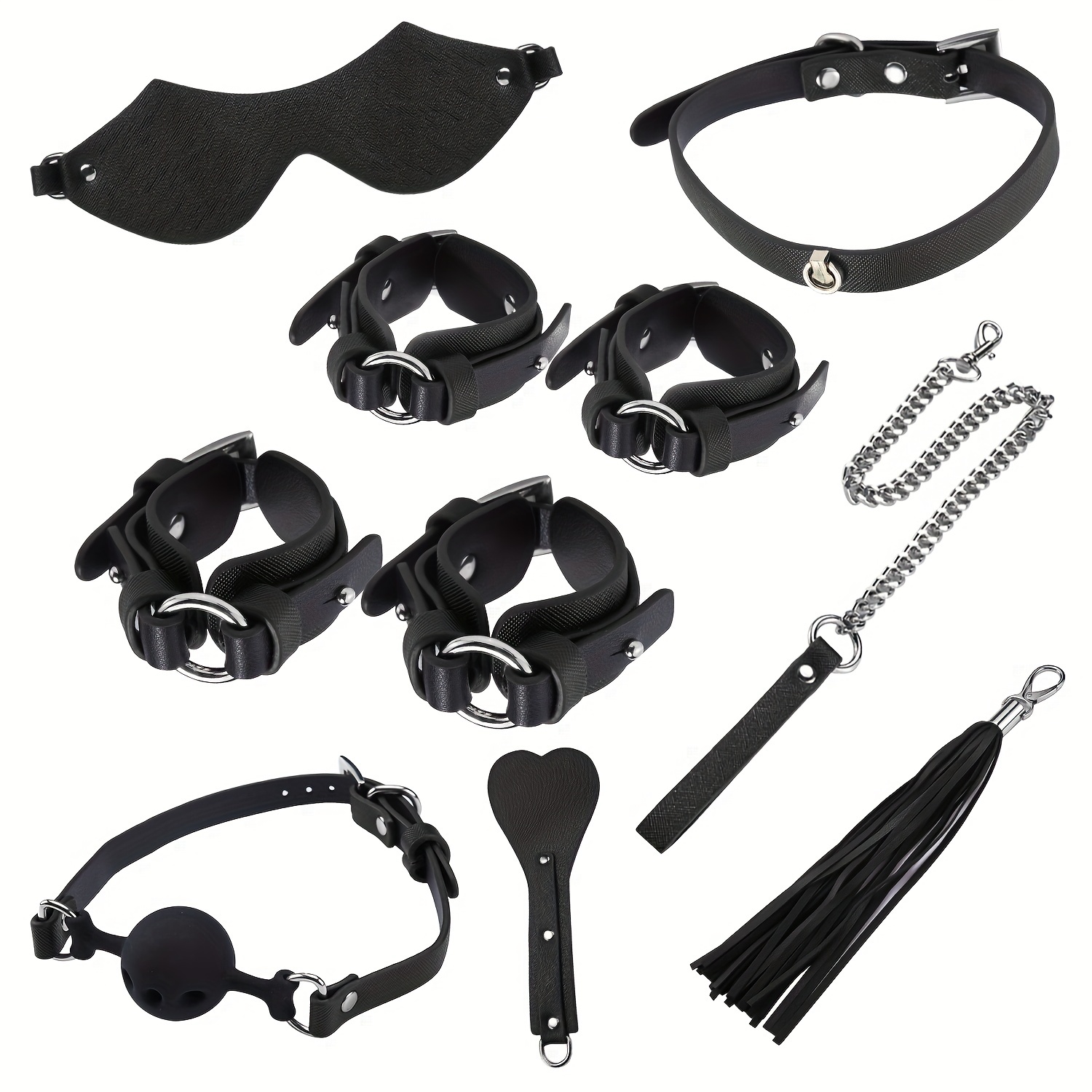 Black) 21Pcs Bed Restraints Kit Bondage Bundle Blindfold Handcuffs