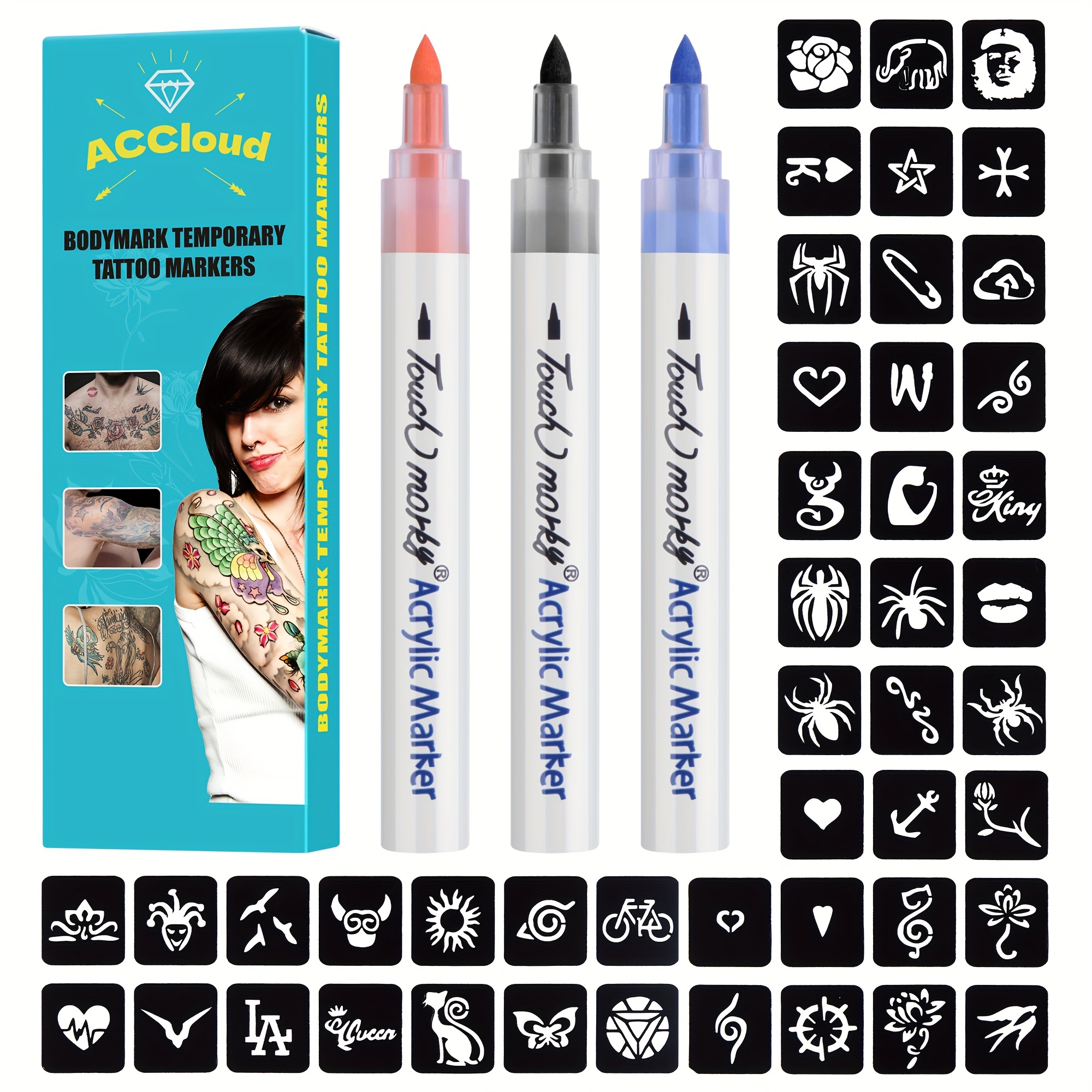 Temporary Tattoo Marker Body Marker Blue Tattoo Marker Skin Safe Cosmetic  Brush Tip Youth Tattoo Temporary Try Tattoo Wash off Costume Ink 