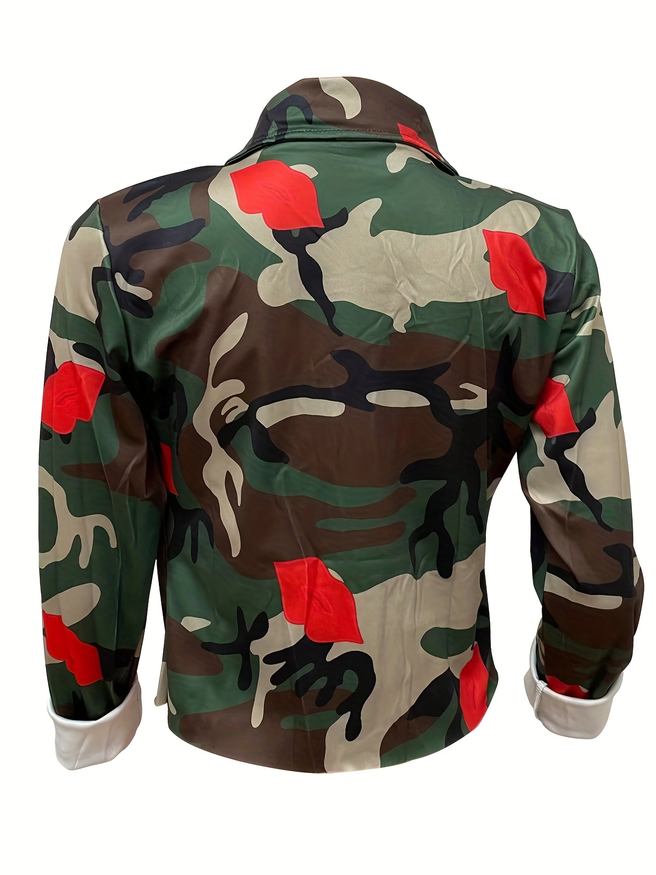 camo print turndown collar button jacket casual long sleeve pocket outwear for spring fall womens clothing