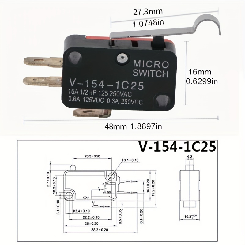 Interruptor de trastes V-153-1C25 Mini Interruptor de límite de tamaño  pequeño Acción/Viaje/Stroke Micro Switch (10PCS)