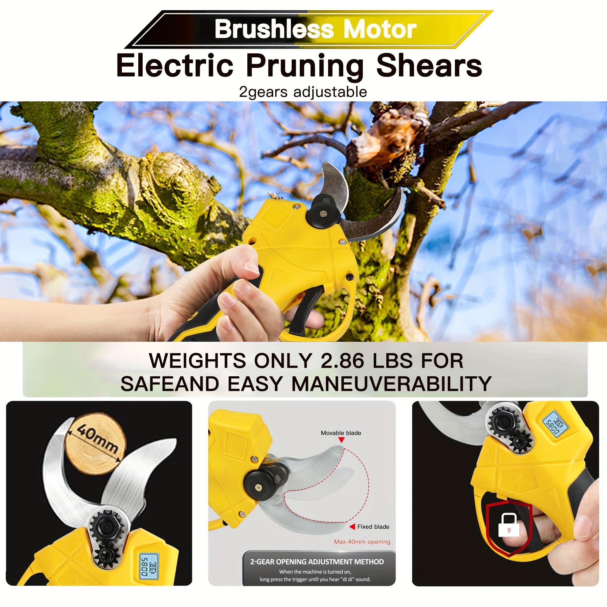 3-Gears Electric Pruning Shears Garden Secateur Scissors Branch
