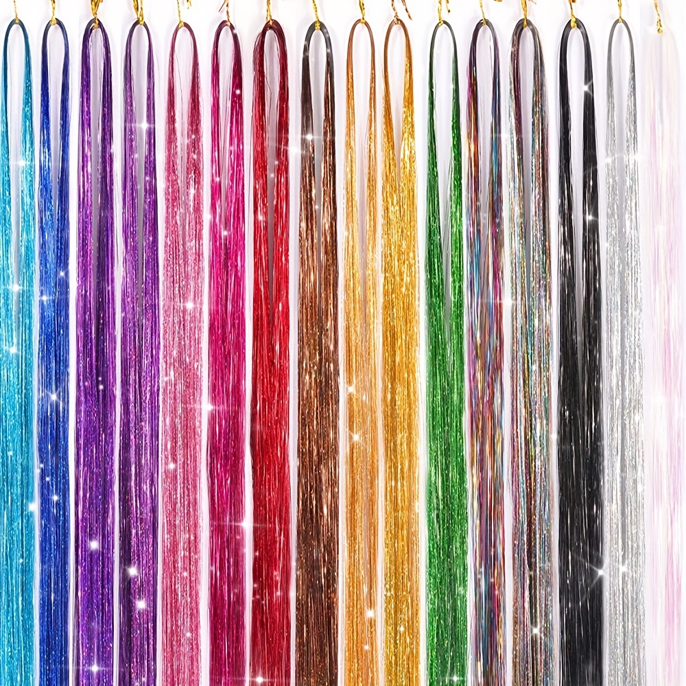 Hair Tinsel Kit (48 Inch 16 Colors 3200 Strands) Glitter Sparkling