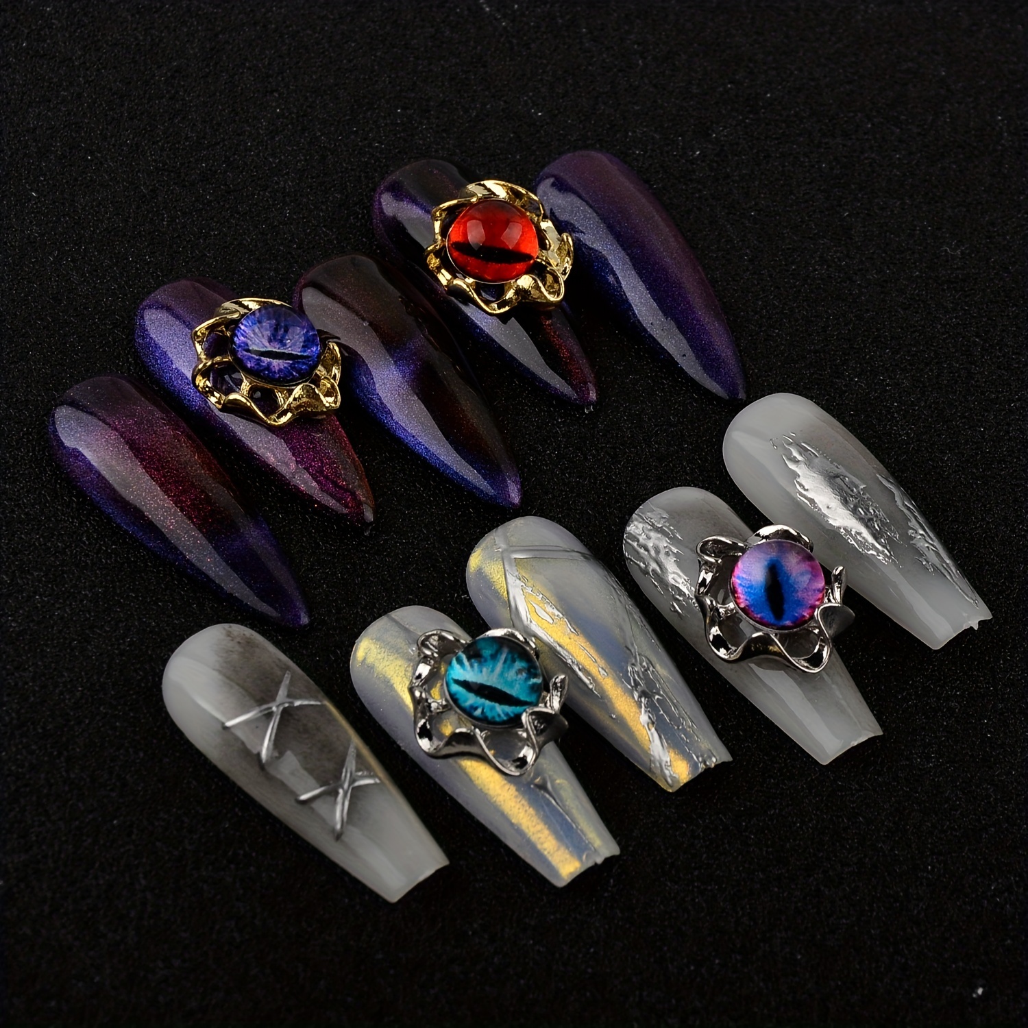 Cat Eye Nail Art Charms With Rhinestones And Pearls 3d Alloy - Temu