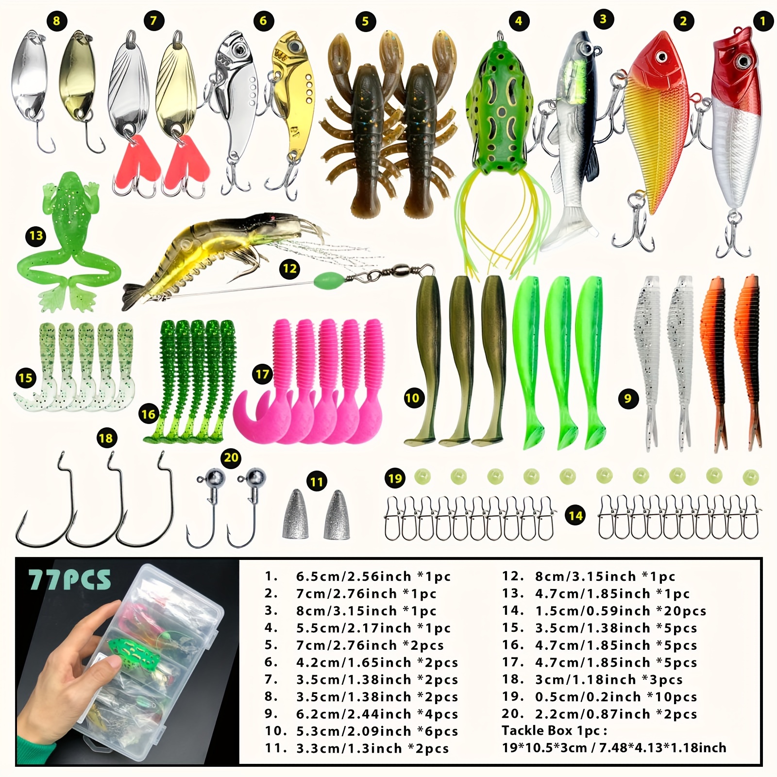 Dioche 60pcsbox Soft Bait Fishing Lures Kit, Bass Hooks Worm Hooks Fishing  Accessories Kit, with Stainless Steel Crank Hooks Artificial T Tail PVC