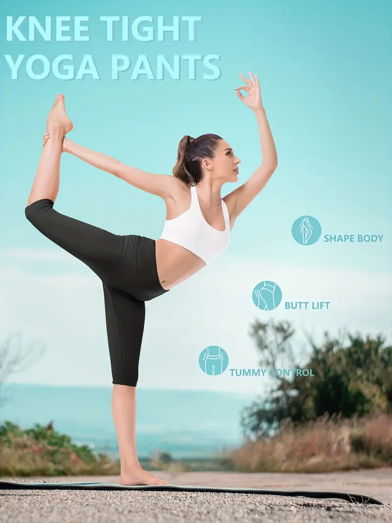 Womens Knee Length Capri Leggings High Waisted Yoga Workout
