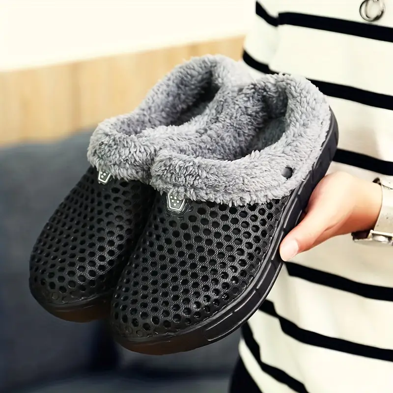 Women's Furry Solid Color Hole Shoes Comfortable Winter Warm - Temu