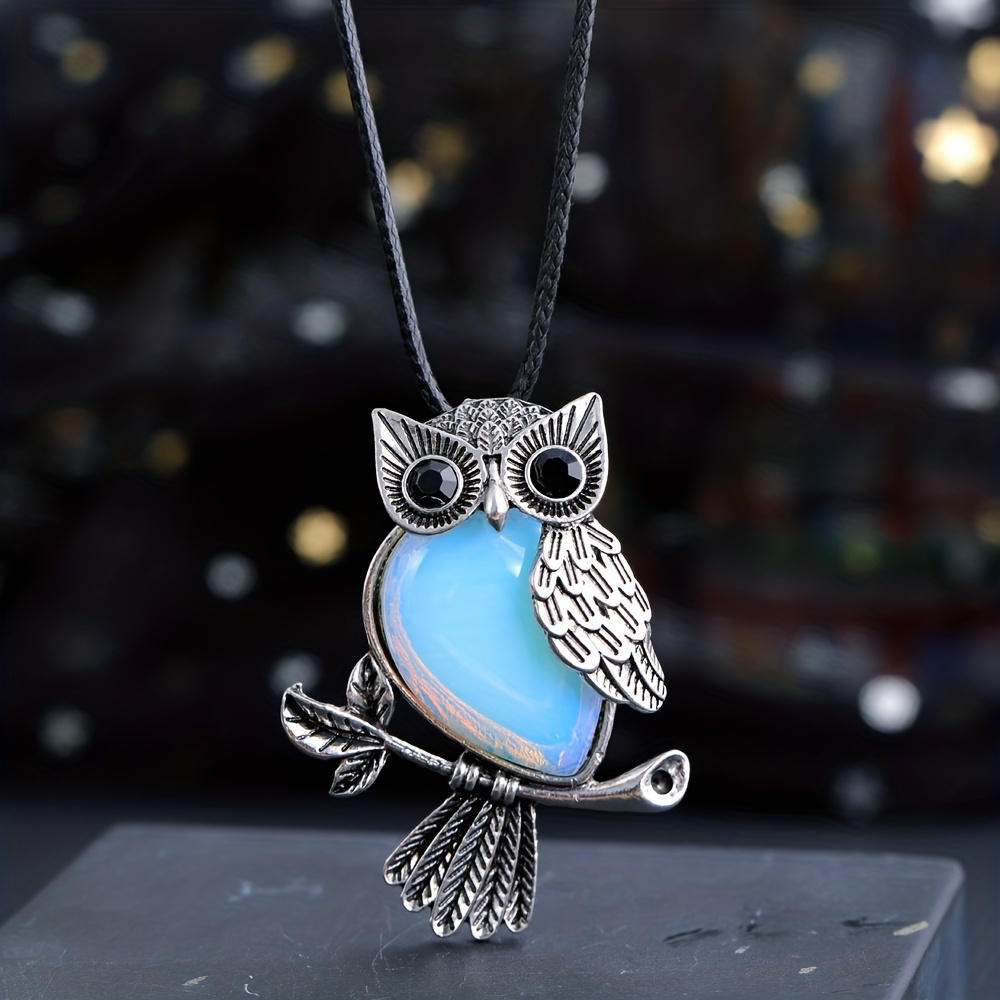 Natural Crystal Owl Crystal Stone Pendant Necklace Women's - Temu