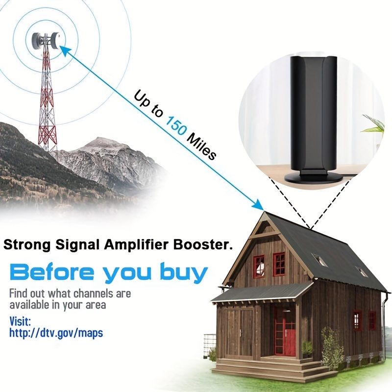 PBD - Antena de TV digital HD para exteriores con amplificador de alta  ganancia de 150 millas de largo alcance para UHF/VHF, poste de montaje,  cable