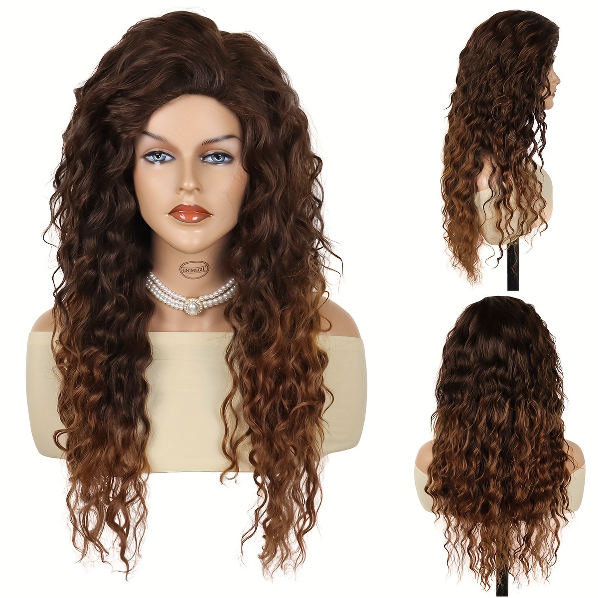 Fluffy Brown Wigs Long Curly Wigs For Women Natural Synthetic Wigs Mix Brown With 3 Hair Clips 28 Inch