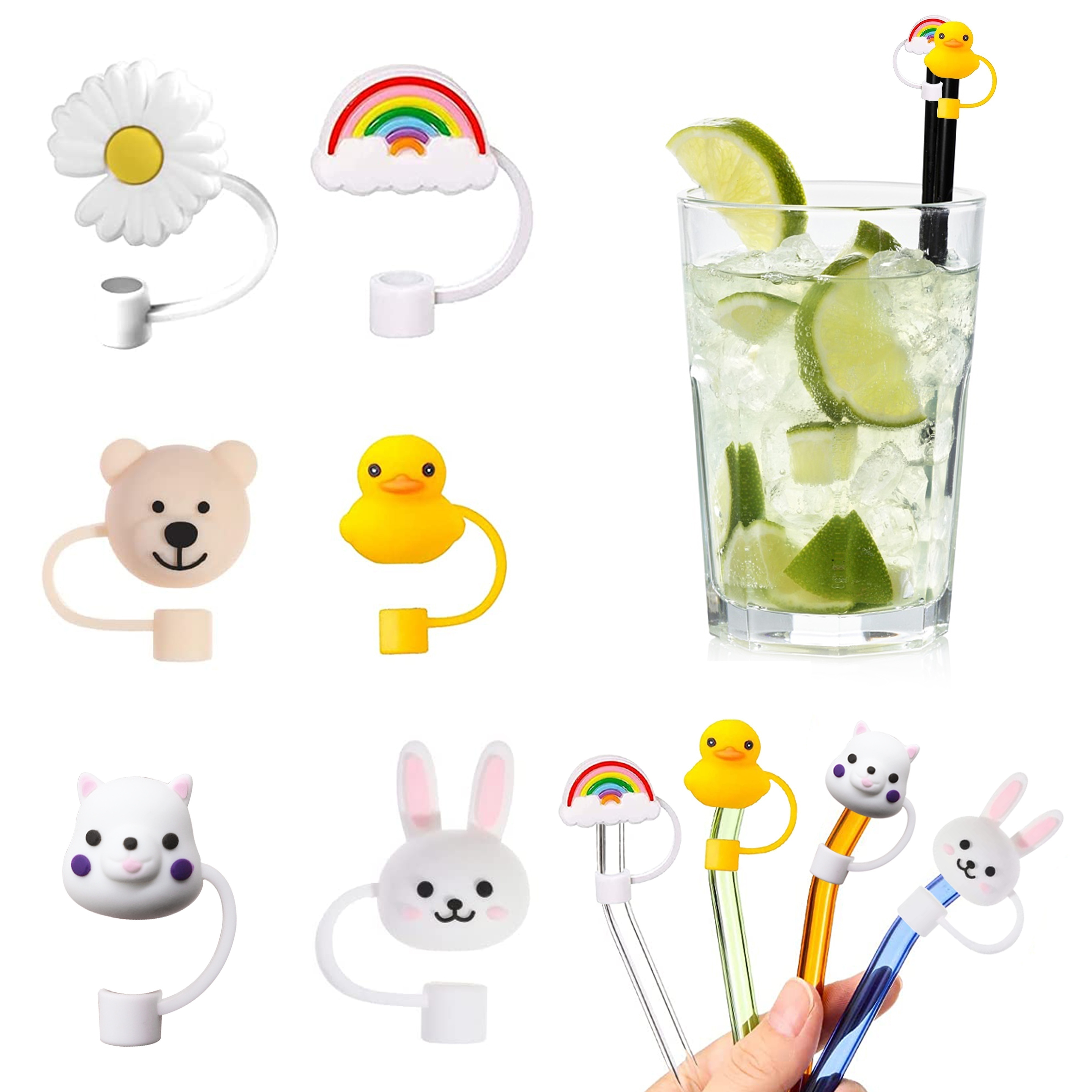 12 Pack Reusable Silicone Straw Tips Cover for 6 to 8 mm Straws, Portable  Cute Straw Caps Covers Creative Straw Plug Drinking Dust Cap for Home