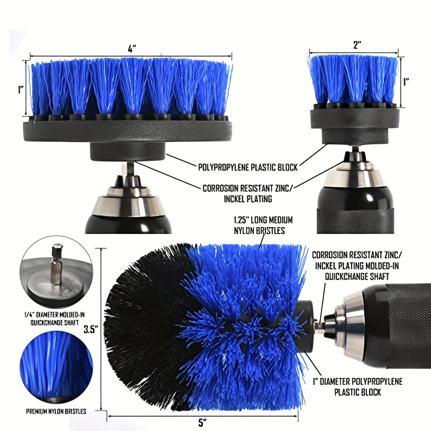 3Pack Drill Brush For Valeting Detailing Bathroom Tile Grout Car
