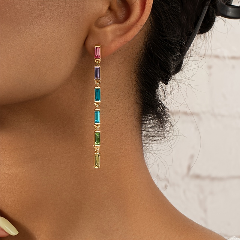 

-chic Colorful Long Dangle Earrings - Stainless Steel Posts, Alloy, & Valentine's Gift