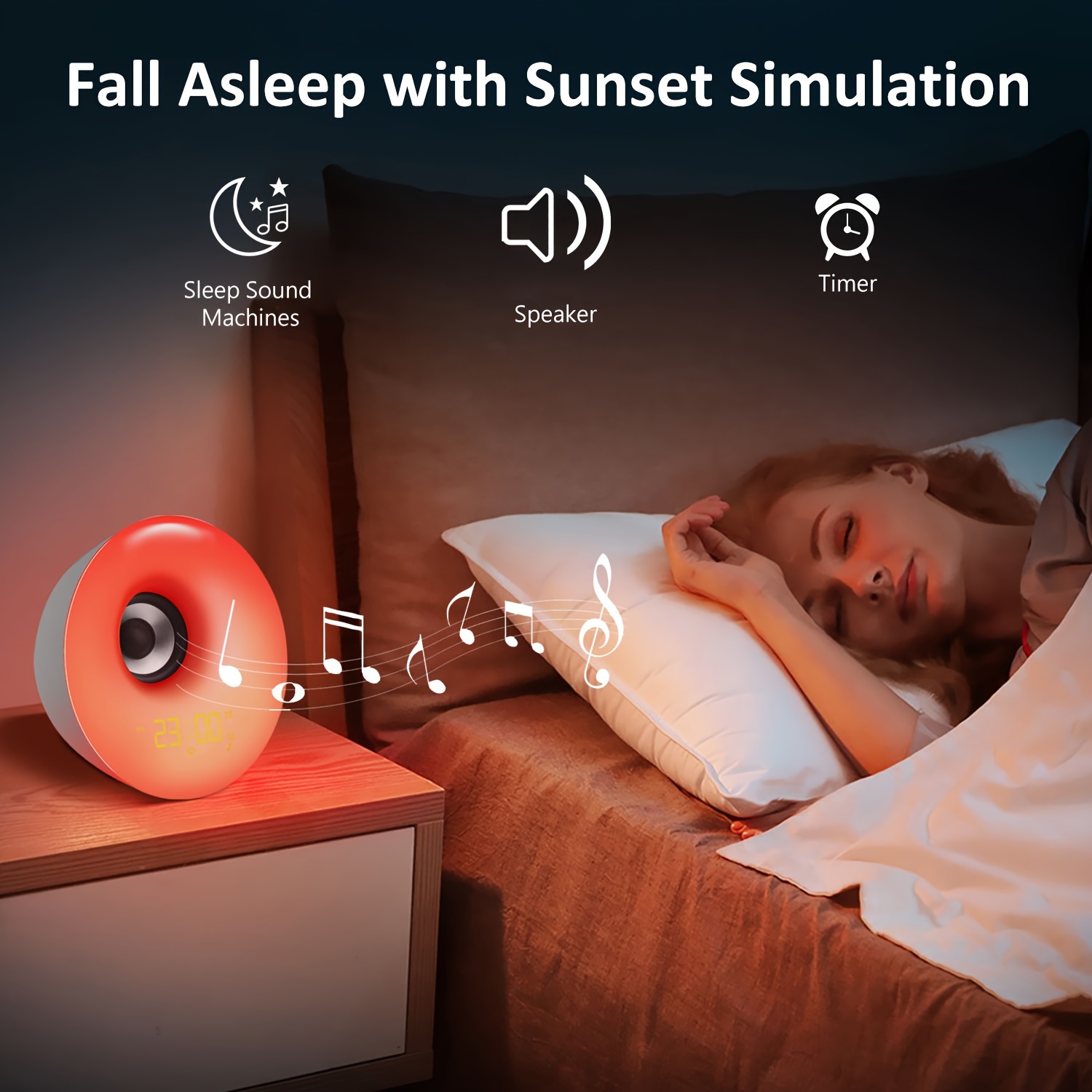 Despertador de amanecer, luz de despertador con agitador de cama, radio  reloj FM con simulación de amanecer TUNC Sencillez