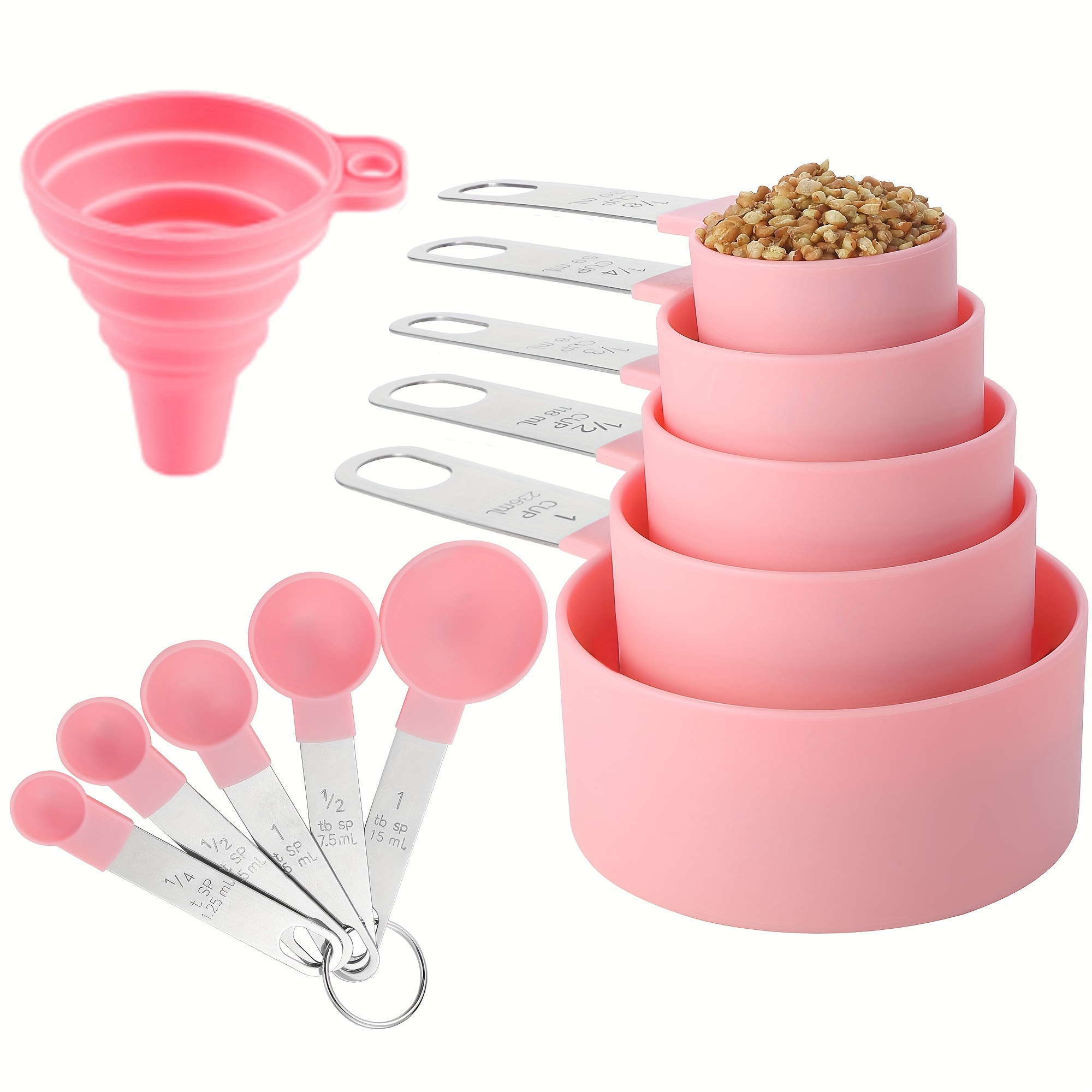 Pink Measuring Cups and Spoons Set - Sturdy 8PC Pink & Gold