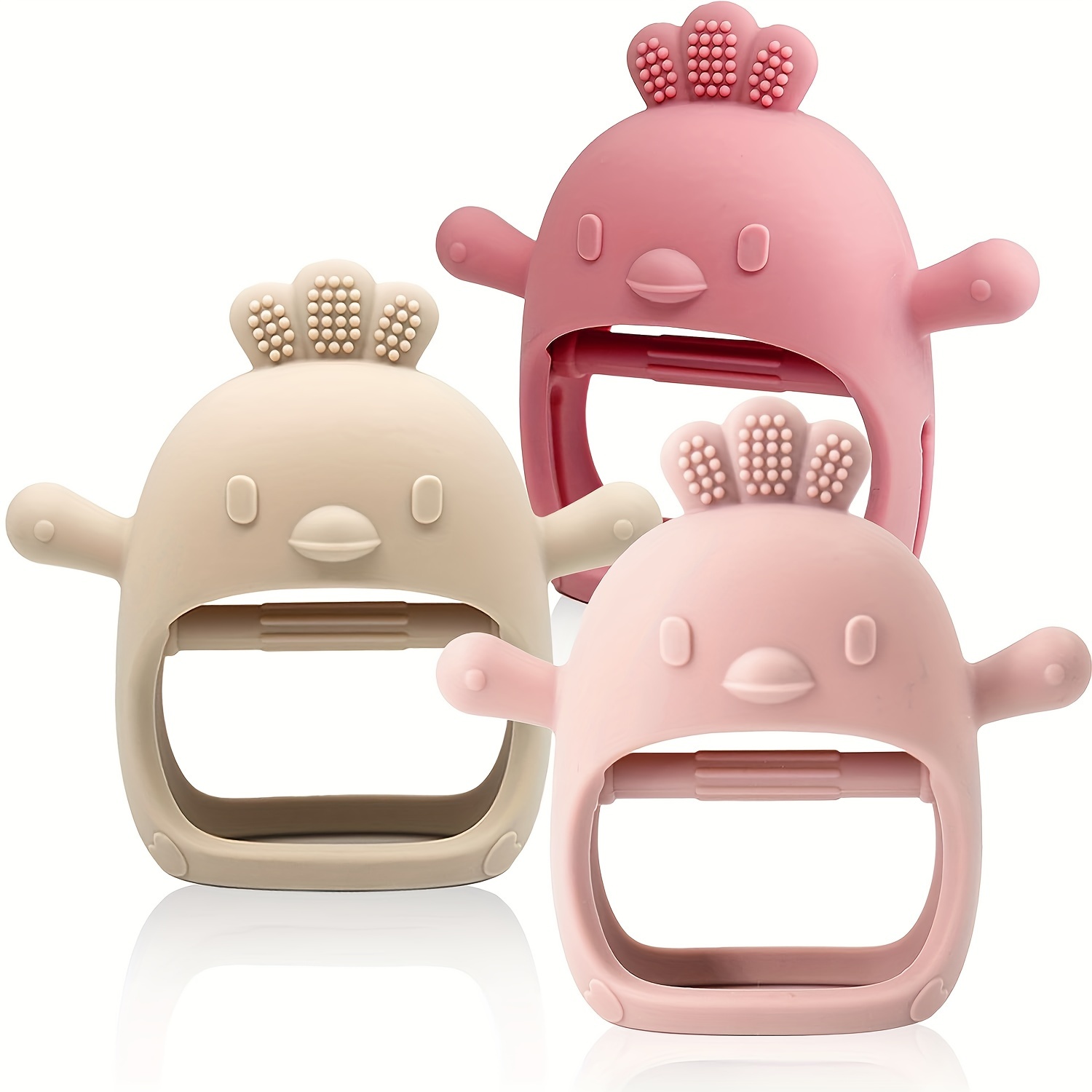 Juguetes de dentición para bebés de 0 a 6 y de 6 a 12 meses, 3 paquetes de  mordedores para bebés, sin BPA, mordedores naturales para bebés, color rosa  oso de fresa Hogar