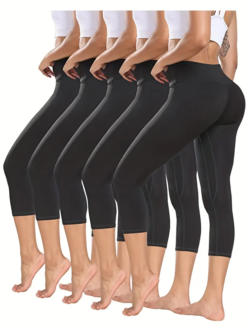 Women's High Waisted Yoga Capris Pockets Tummy Control - Temu New