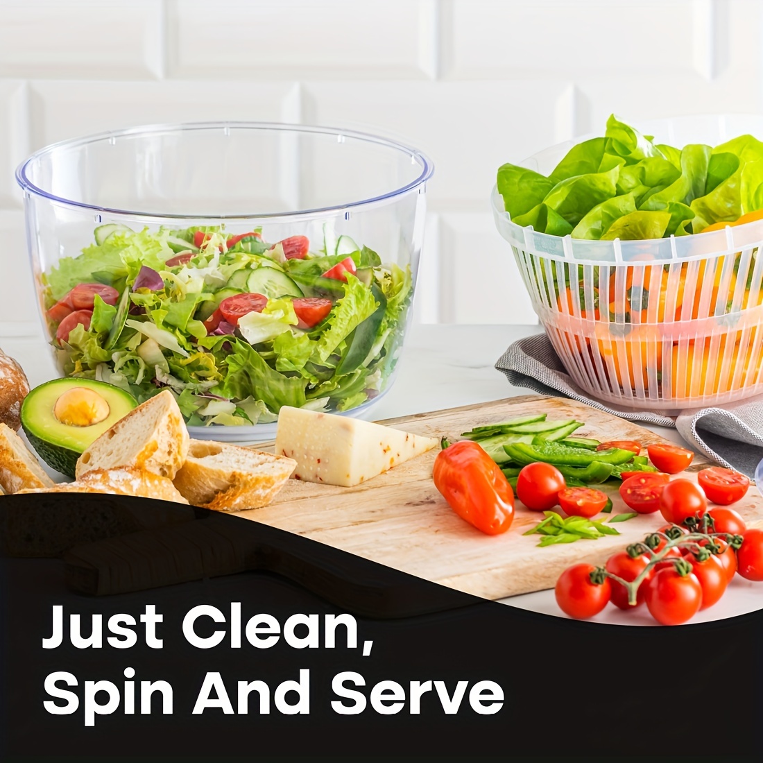 Set of 2 Large Salad Spinner With Drain, Bowl, And Colander - Quick And  Easy Multi-Use Lettuce Spinner, Vegetable Dryer, Fruit Washer, Pasta And  Fries Spinner - 5.28 Qt 